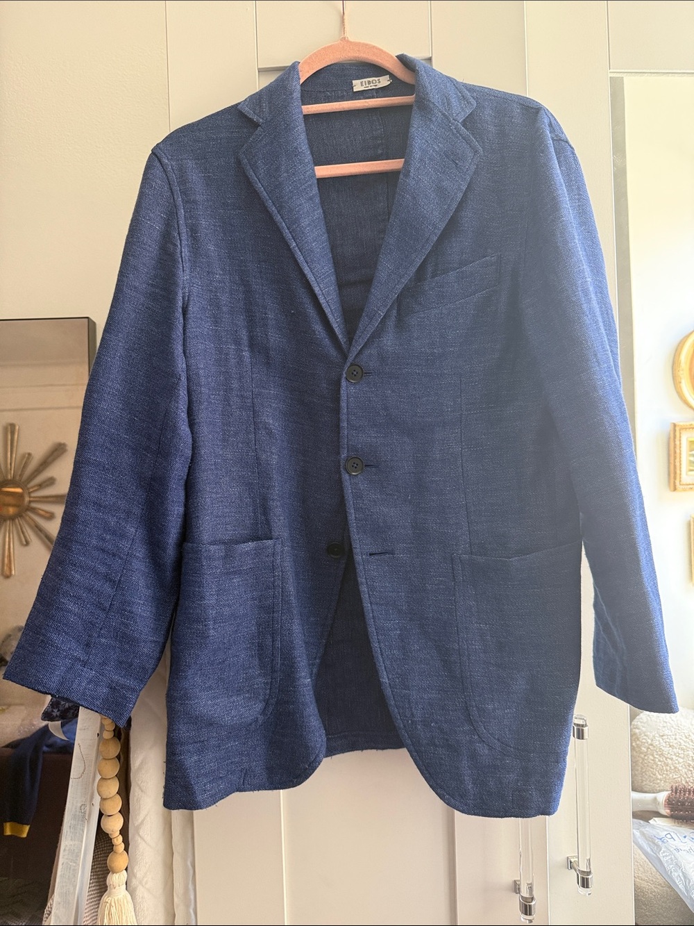 Men's Navy Textured Single-Breasted Blazer - Unbranded